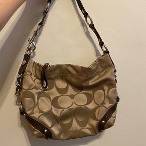 Coach Purse-Signature Print-Gold and Brown